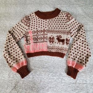 Free People Sweater Fair Isle Chunky Knit Cropped Wool Mohair Alpaca Blend Sz S